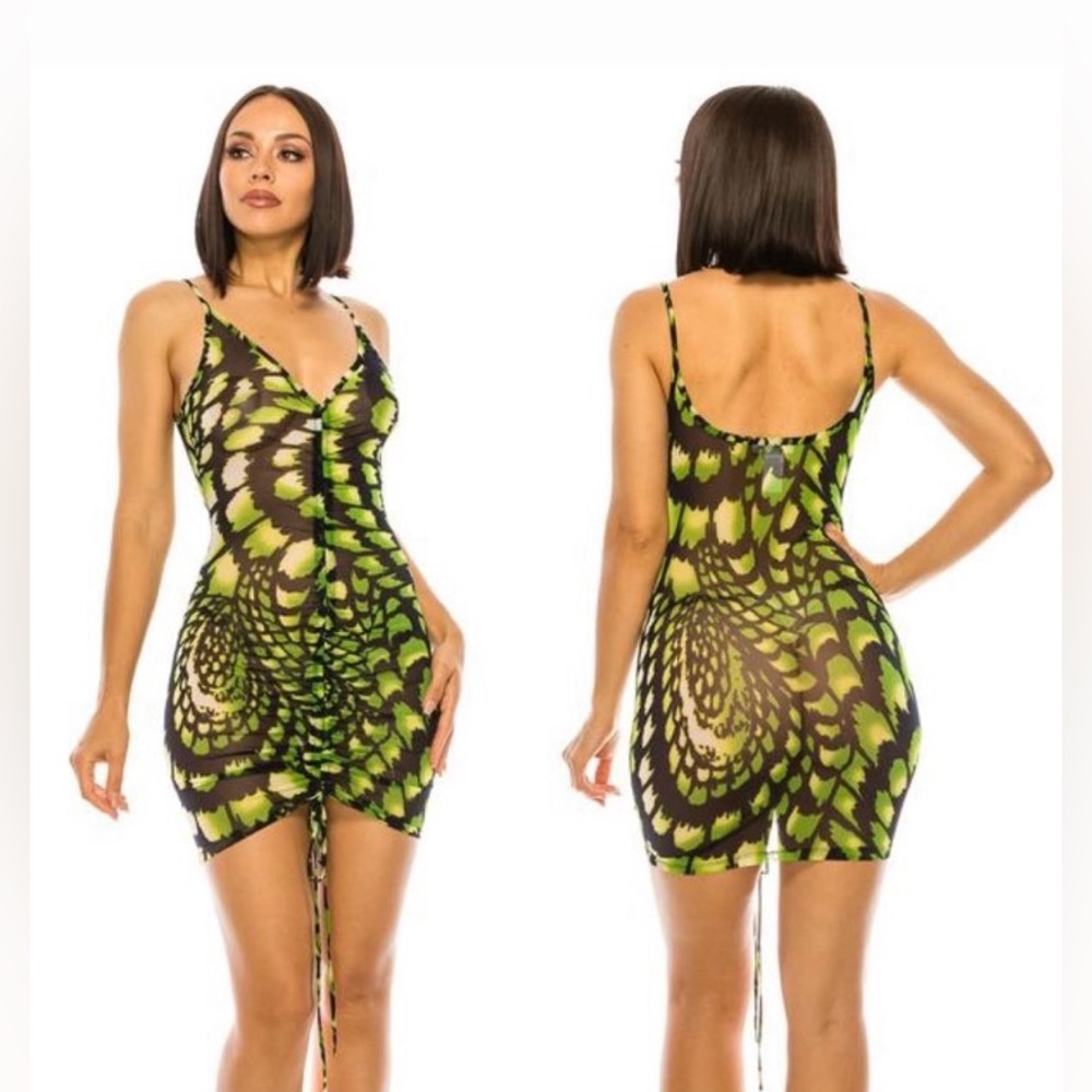 Light weight sheer dress with beautiful color pattern.